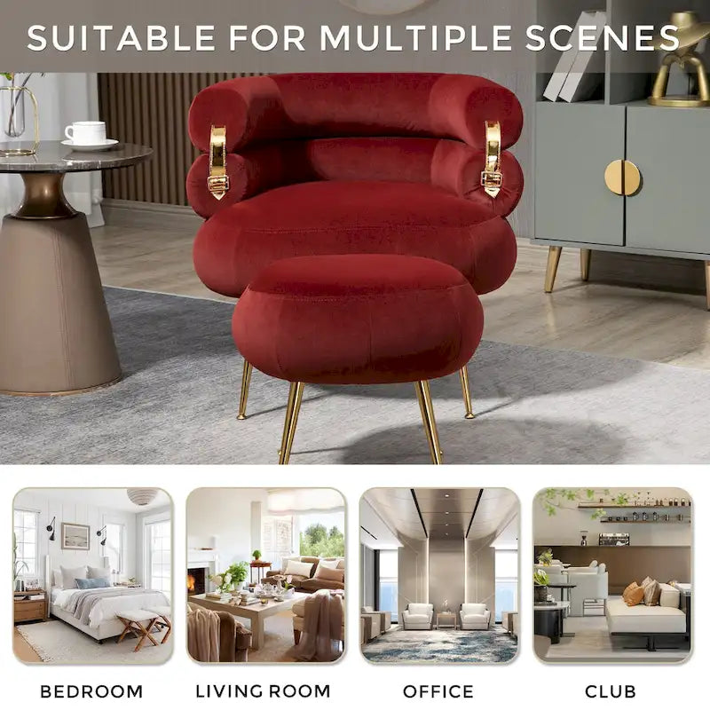Wine Red Modern 29.1 Barrel Chair with Ottoman