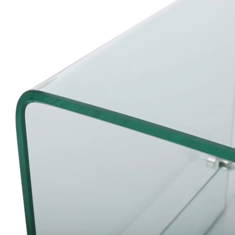 Transparenter TV-Ständer 39.37 mit offenem Rückenteil und Glasablage für Fernseher bis zu 39