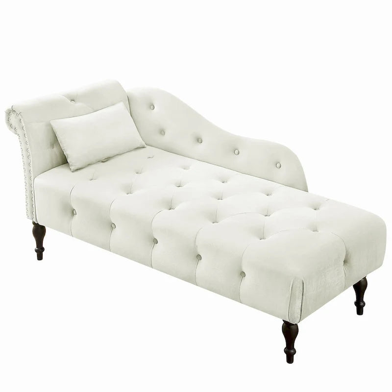 60.6 Chaiselongue mit Samtbezug, Knopfheftung und Ziernägeln