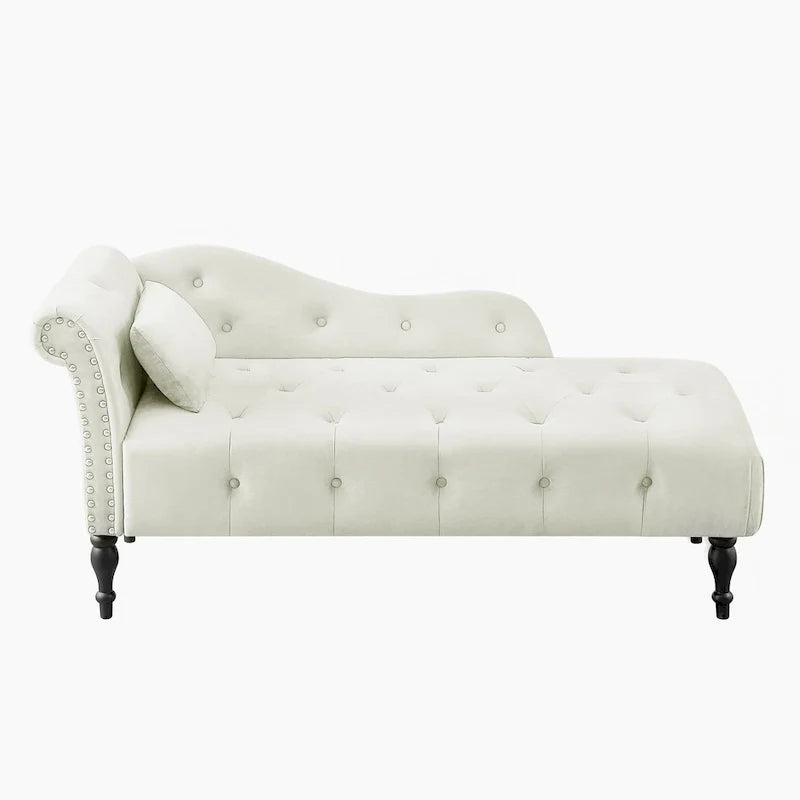 60.6 Chaiselongue mit Samtbezug, Knopfheftung und Ziernägeln