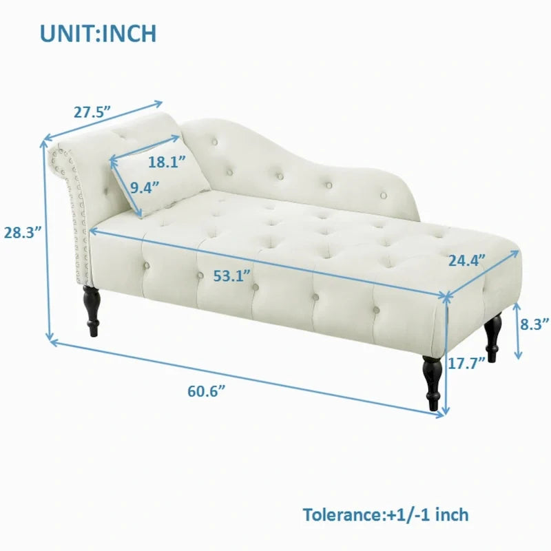 60.6 Chaiselongue mit Samtbezug, Knopfheftung und Ziernägeln