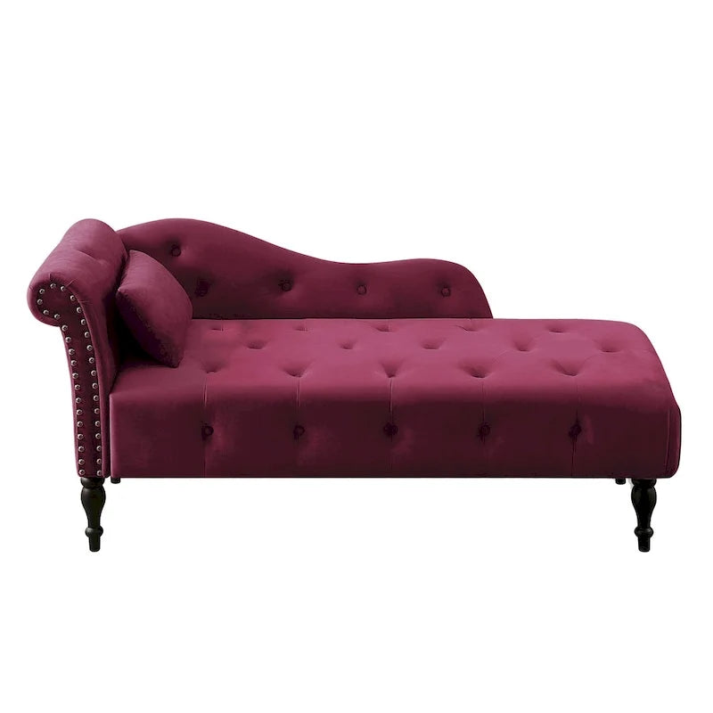 60.6 Chaiselongue mit Samtbezug, Knopfheftung und Ziernägeln