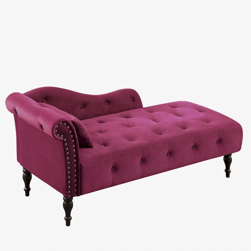 60.6 Chaiselongue mit Samtbezug, Knopfheftung und Ziernägeln