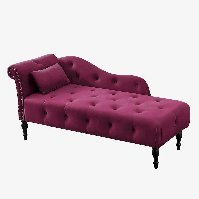 60.6 Chaiselongue mit Samtbezug, Knopfheftung und Ziernägeln