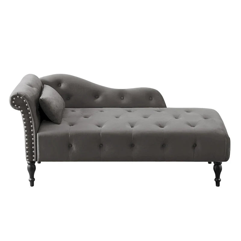 60.6 Chaiselongue mit Samtbezug, Knopfheftung und Ziernägeln