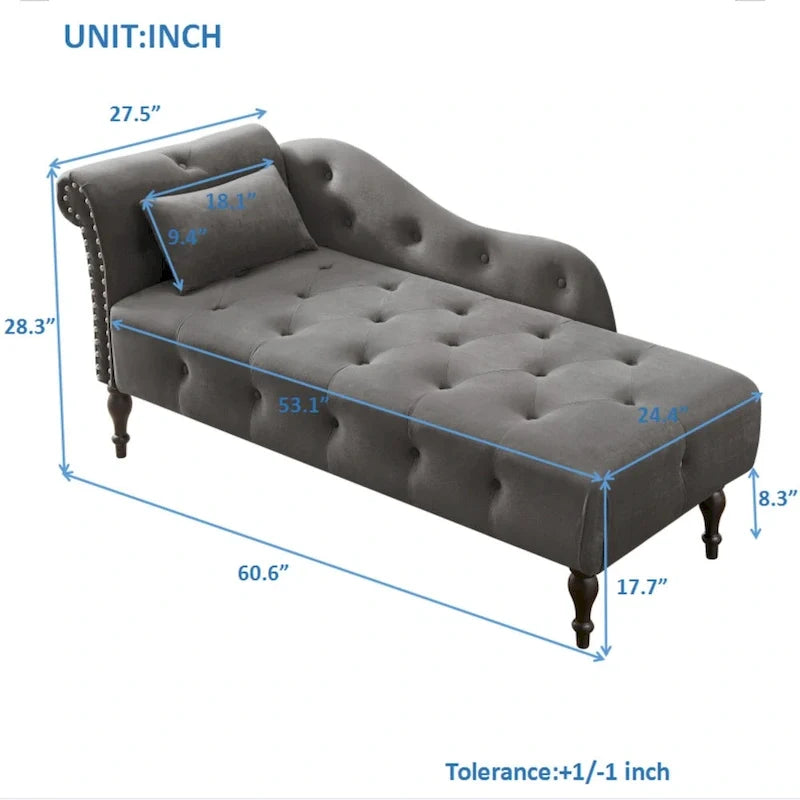 60.6 Chaiselongue mit Samtbezug, Knopfheftung und Ziernägeln