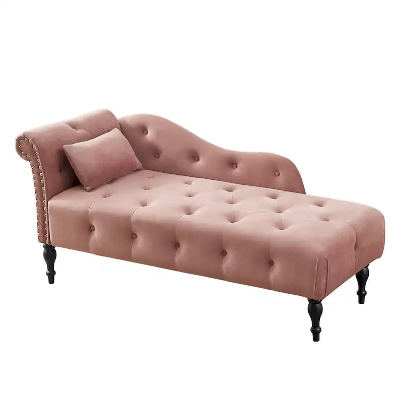 60.6 Chaiselongue mit Samtbezug, Knopfheftung und Ziernägeln