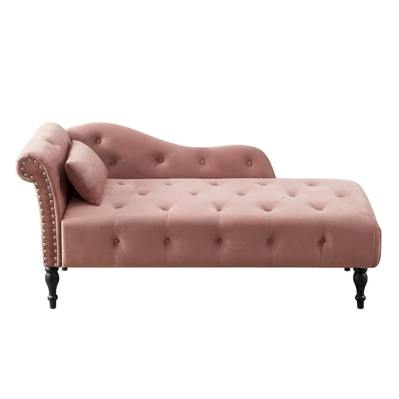 60.6 Chaiselongue mit Samtbezug, Knopfheftung und Ziernägeln