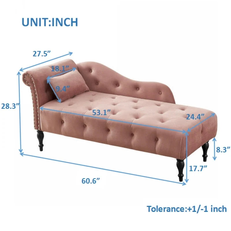 60.6 Chaiselongue mit Samtbezug, Knopfheftung und Ziernägeln
