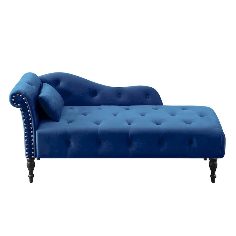 60.6 Chaiselongue mit Samtbezug, Knopfheftung und Ziernägeln
