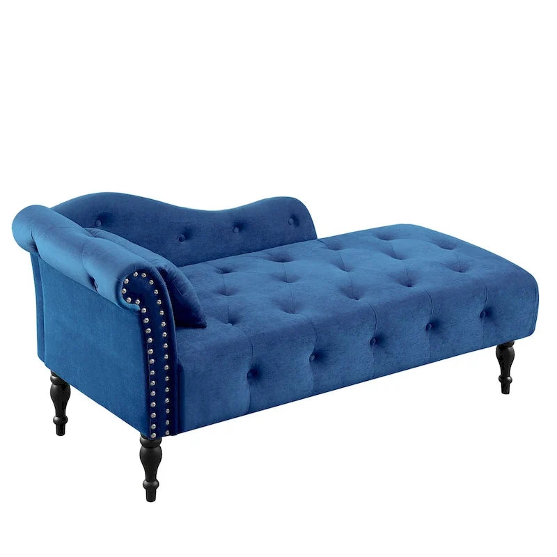 60.6 Chaiselongue mit Samtbezug, Knopfheftung und Ziernägeln