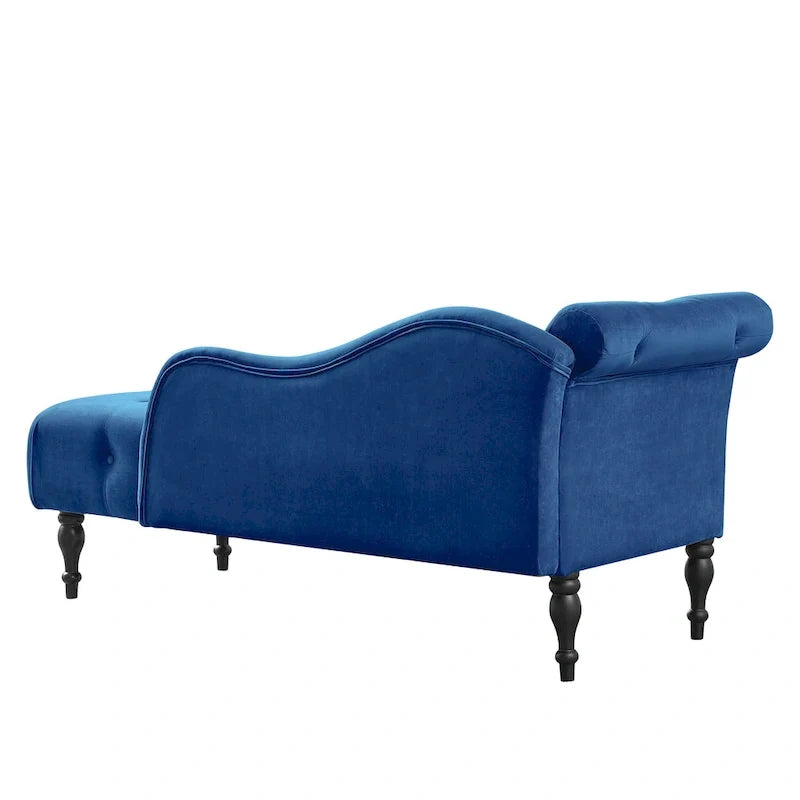 60.6 Chaiselongue mit Samtbezug, Knopfheftung und Ziernägeln