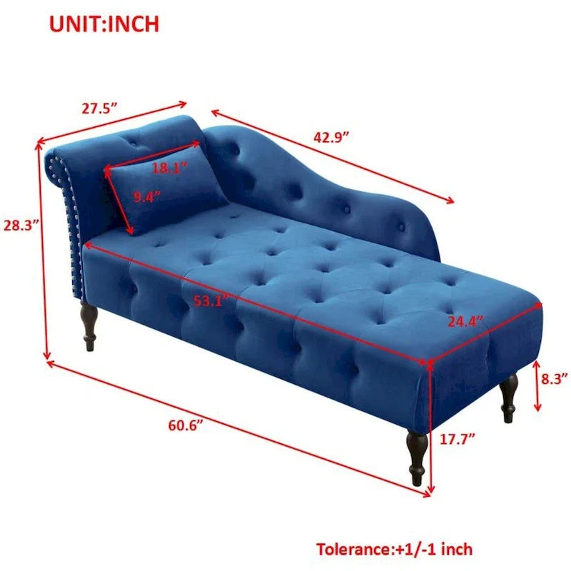 60.6 Chaiselongue mit Samtbezug, Knopfheftung und Ziernägeln