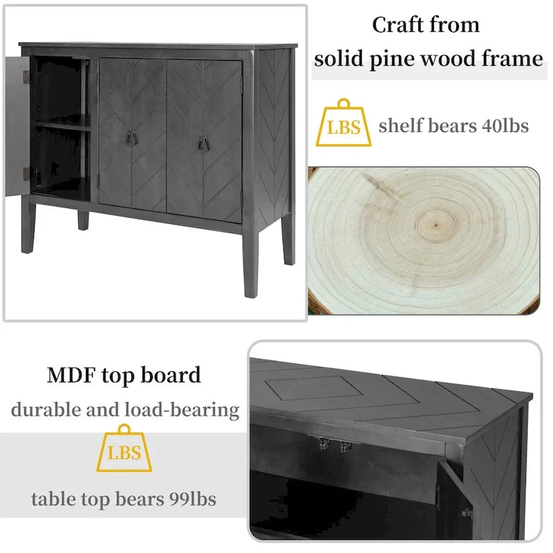 Vintage-Akzentschrank mit verstellbarem Einlegeboden, Sideboard und Konsolentisch aus Massivholz, Sofatisch