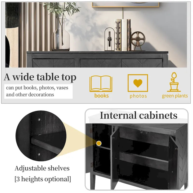 Vintage-Akzentschrank mit verstellbarem Einlegeboden, Sideboard und Konsolentisch aus Massivholz, Sofatisch