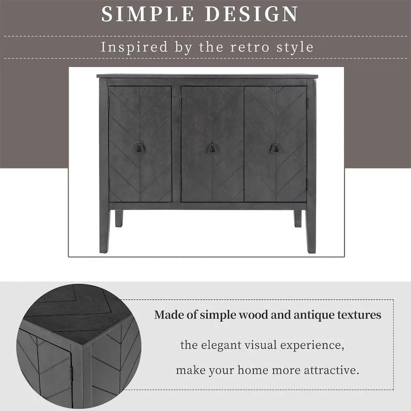 Vintage-Akzentschrank mit verstellbarem Einlegeboden, Sideboard und Konsolentisch aus Massivholz, Sofatisch