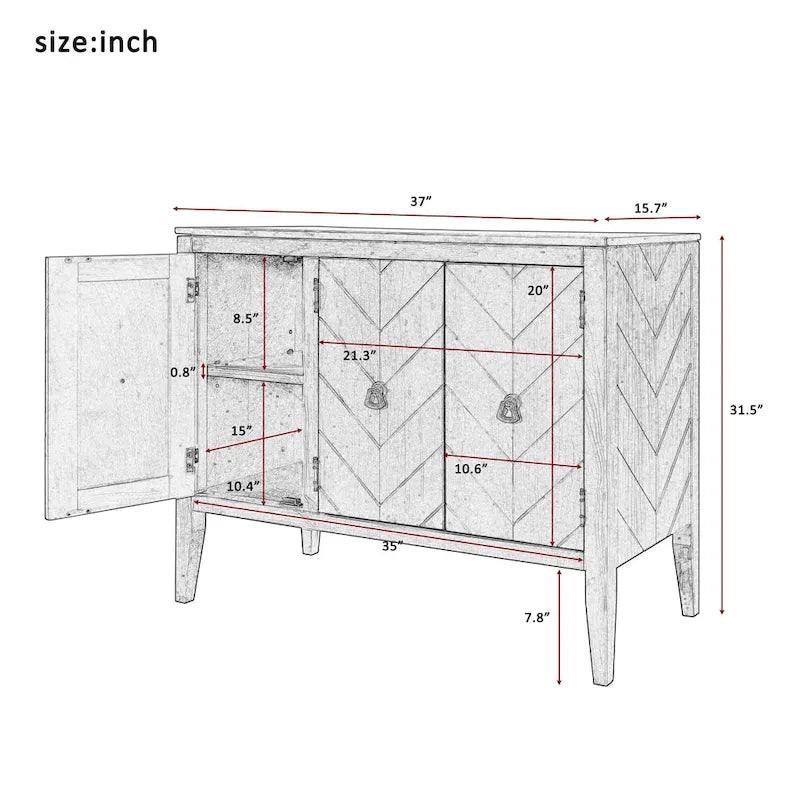 Vintage-Akzentschrank mit verstellbarem Einlegeboden, Sideboard und Konsolentisch aus Massivholz, Sofatisch