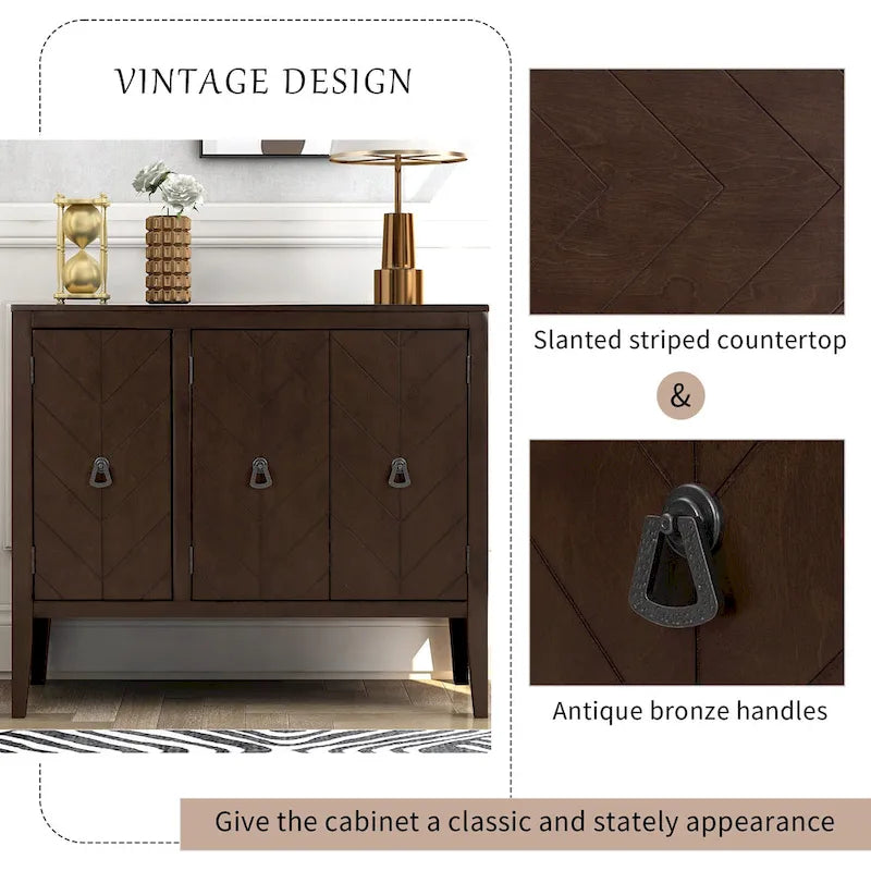 Vintage-Akzentschrank mit verstellbarem Einlegeboden, Sideboard und Konsolentisch aus Massivholz, Sofatisch