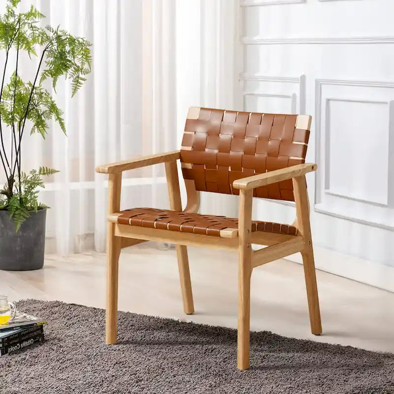 Esszimmerstühle aus geflochtenem Leder mit Massivholzgestell - 29.7H x 21.7W x 22.8D