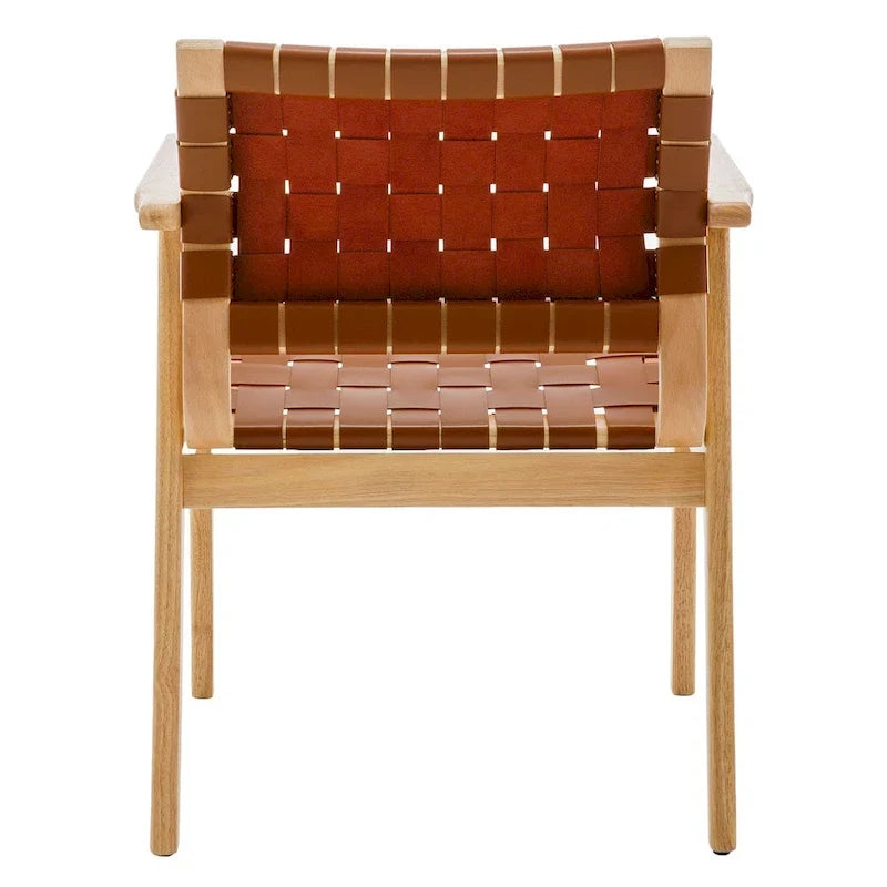 Woven Leather Dining Chairs with Solid Wood Frame - 29.7H x 21.7W x 22.8D