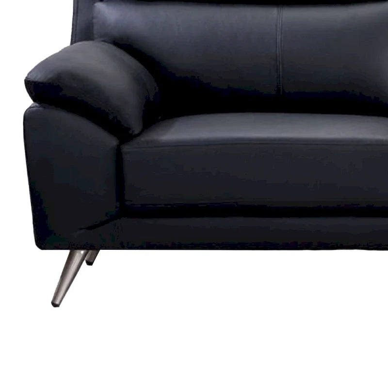 Sofa, Black Top Grain Leather, Foam Cushions, Steel Legs, 80 Inch