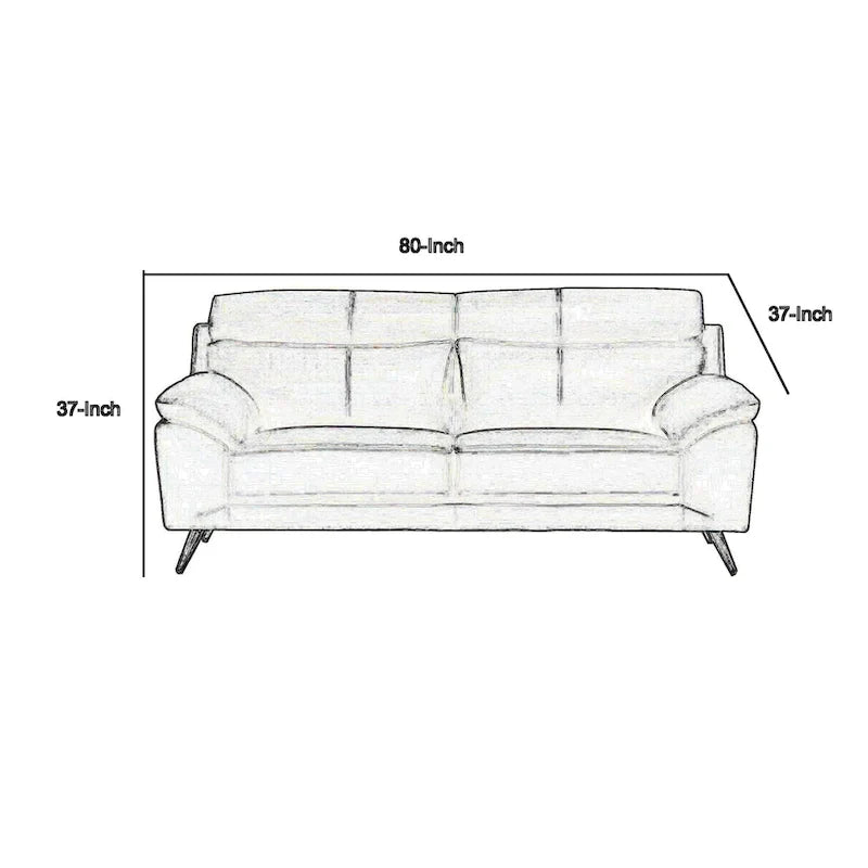 Sofa, Black Top Grain Leather, Foam Cushions, Steel Legs, 80 Inch