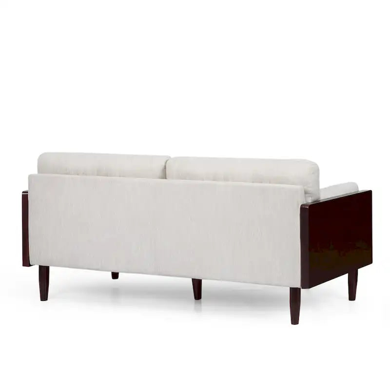 Canapé, 77 pouces, 2 places, style rétro avec pieds fuselés en bois, beige moelleux