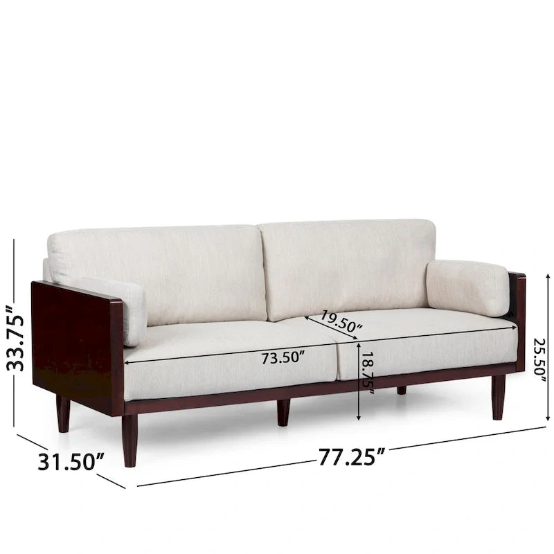 Sofa, 77 Zoll, 2-Sitzer, Retro-Stil, konische Holzbeine, weicher beiger Bezug