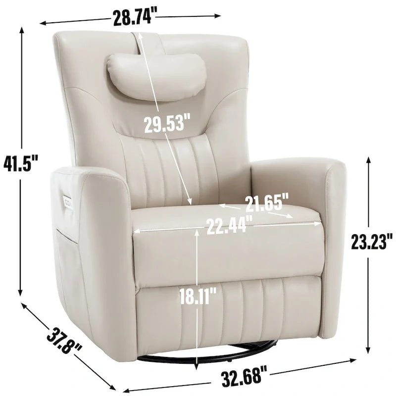 Elektrischer Dreh- und Schaukel-Relaxsessel, moderner Einsitzer-Relaxsessel mit Lenden- und Nackenstützkissen, mit integrierten USB- und Typ-C-Anschlüssen