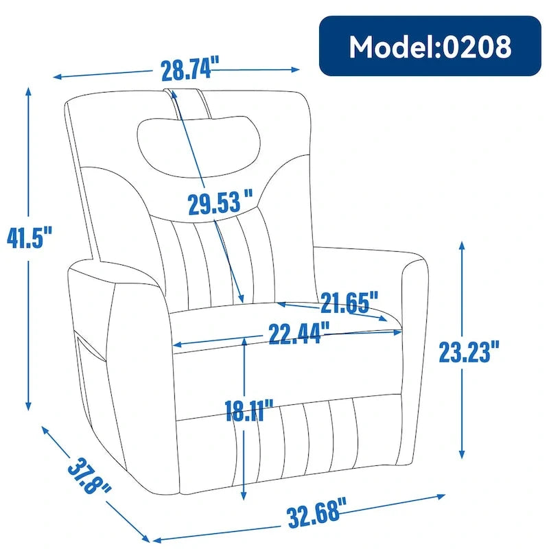 Elektrischer Dreh- und Schaukel-Relaxsessel, moderner Einsitzer-Relaxsessel mit Lenden- und Nackenstützkissen, mit integrierten USB- und Typ-C-Anschlüssen