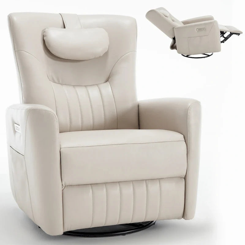 Elektrischer Dreh- und Schaukel-Relaxsessel, moderner Einsitzer-Relaxsessel mit Lenden- und Nackenstützkissen, mit integrierten USB- und Typ-C-Anschlüssen