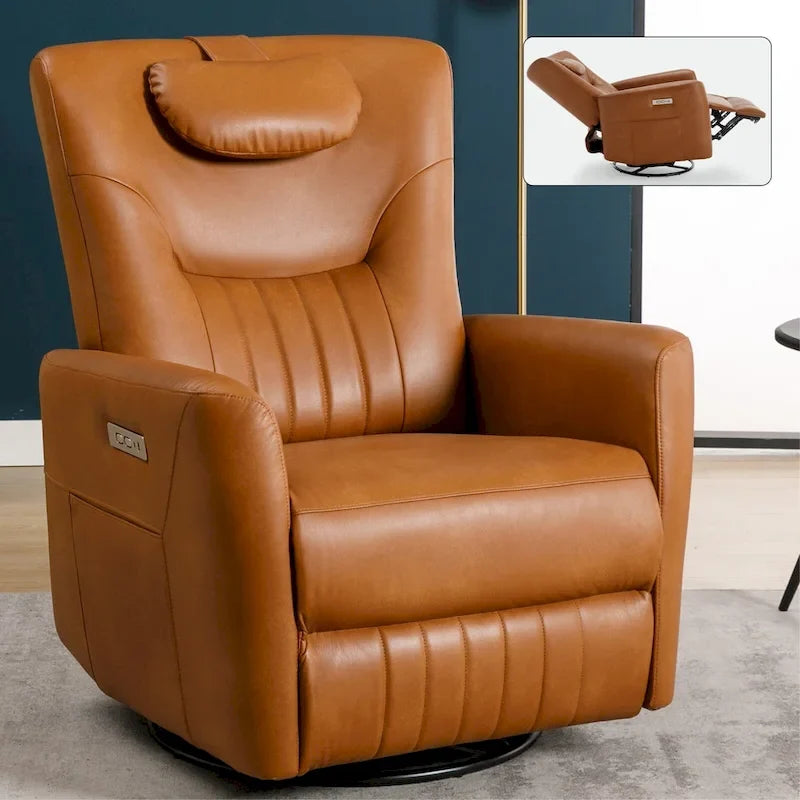 Elektrischer Dreh- und Schaukel-Relaxsessel, moderner Einsitzer-Relaxsessel mit Lenden- und Nackenstützkissen, mit integrierten USB- und Typ-C-Anschlüssen