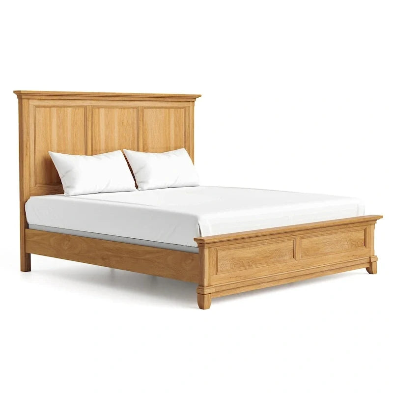 Bett aus Massivholz mit Paneelen aus natürlicher Eiche im Landhausstil