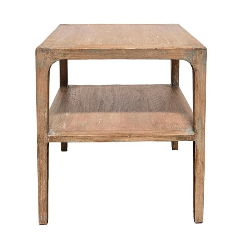 Tuley Corner End Table, Storage Shelf, Gray Pine Wood, 22in Square
