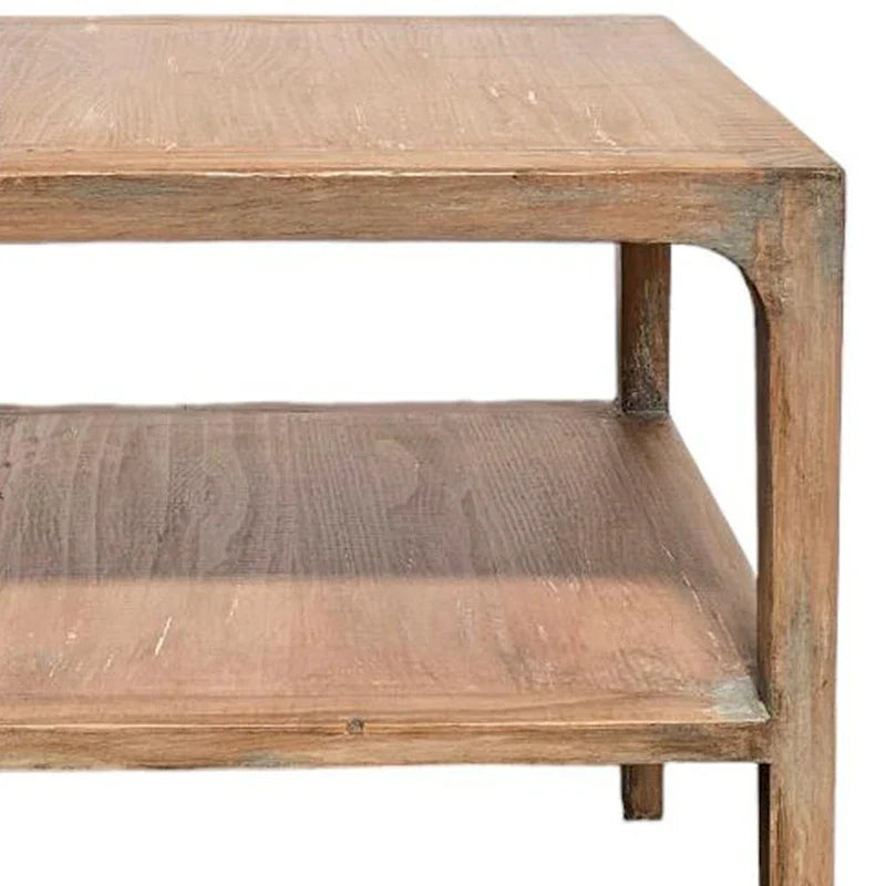 Mesa auxiliar de esquina, estante de almacenamiento, madera de pino gris, 22in cuadrados
