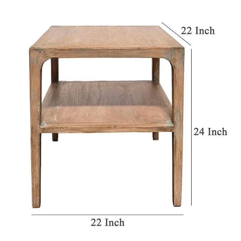 Mesa auxiliar de esquina, estante de almacenamiento, madera de pino gris, 22in cuadrados