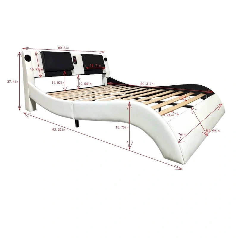Faux Leather Upholstered Platform Bed with LED Lighting and Wood Slat Support