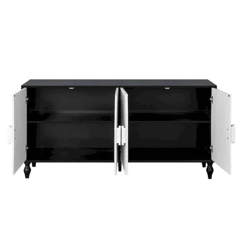 62.99 Accent TV Stand Cabinet with Carved Pattern Door, Storage Shelf, and Solid Wood Leg for Living Room