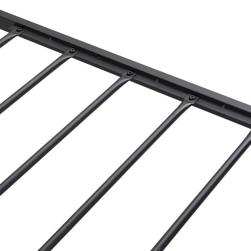 Black+Grey Full Size Metal Bed with Upholstered Storage Headboard and USB