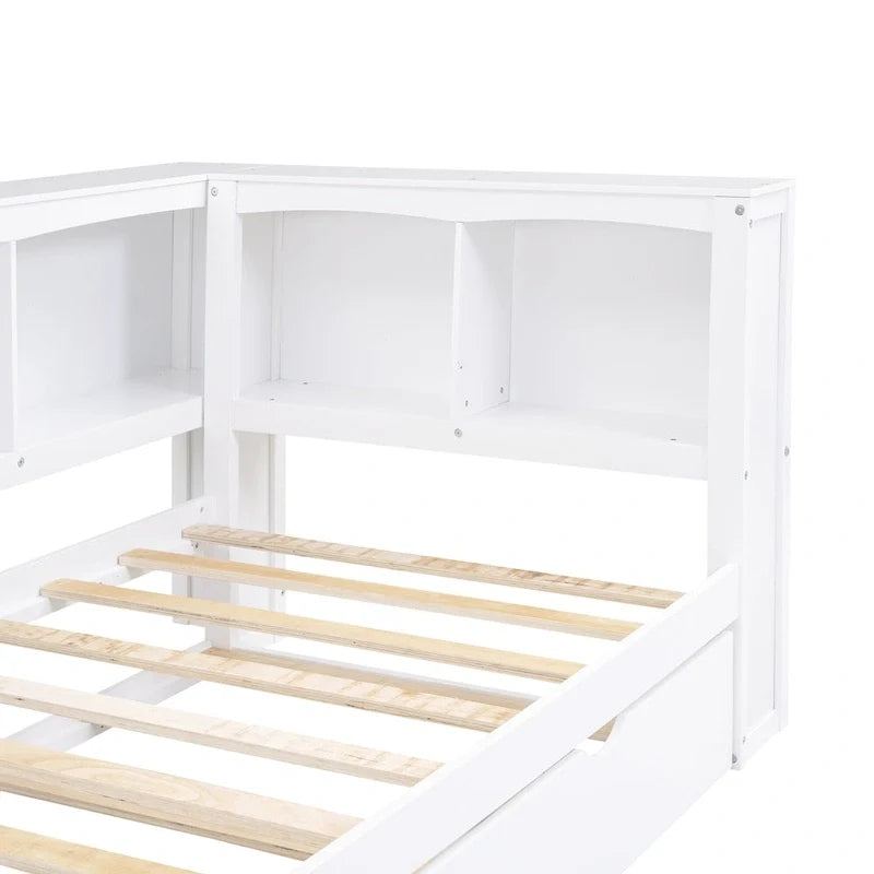 Twin Wooden Daybed with Trundle, Cabinets, and Charging Stations