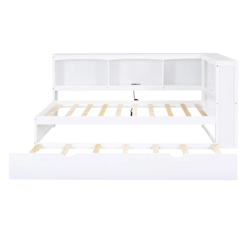 Twin Wooden Daybed with Trundle, Cabinets, and Charging Stations
