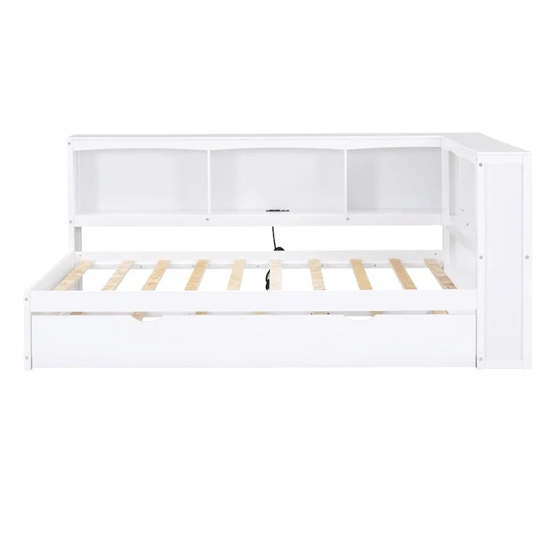 Twin Wooden Daybed with Trundle, Cabinets, and Charging Stations
