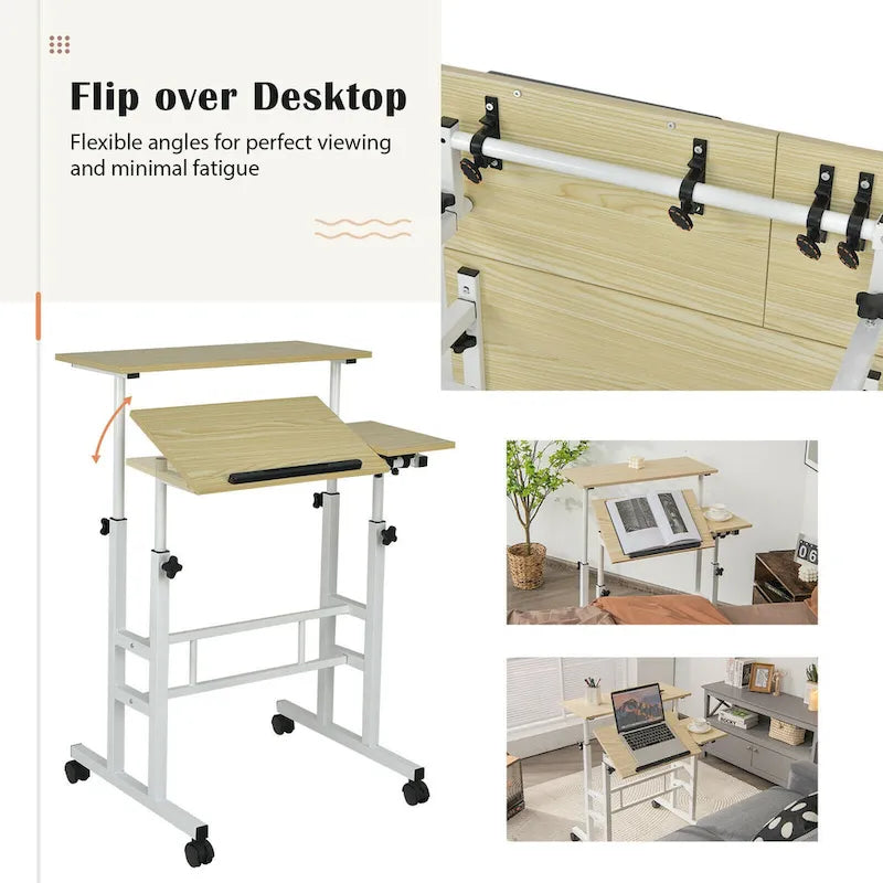 Mobiler höhenverstellbarer Stehschreibtisch mit neigbarer Arbeitsfläche