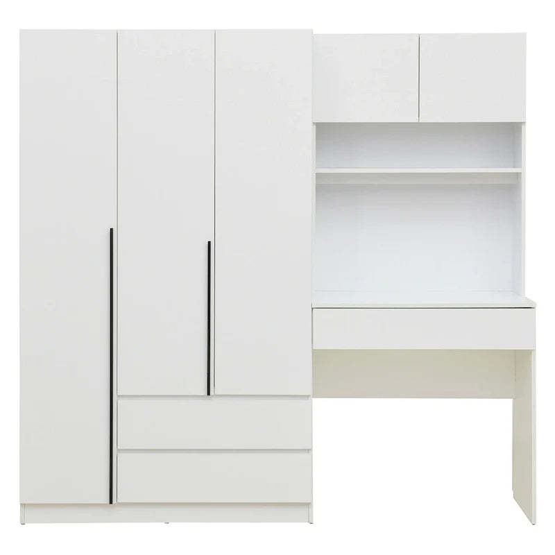 3-Door Wooden Storage Desk Wardrobe for Bedroom with Shelves and 3 Drawers