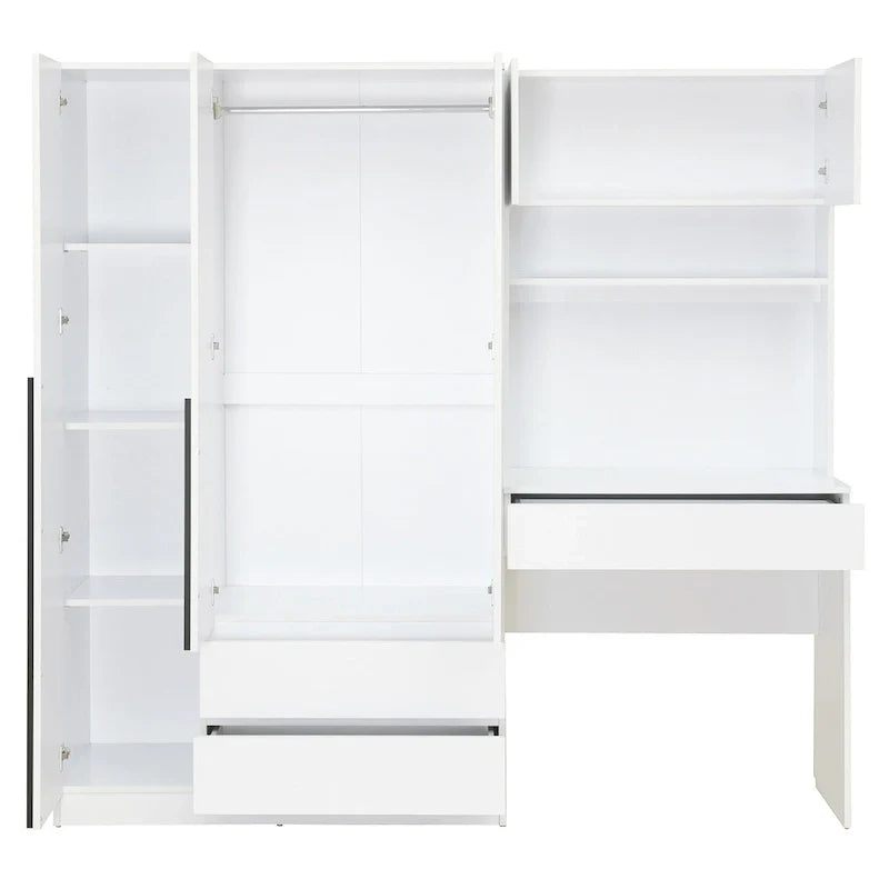 3-Door Wooden Storage Desk Wardrobe for Bedroom with Shelves and 3 Drawers