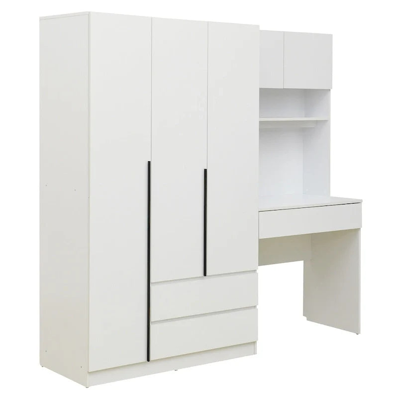 3-Door Wooden Storage Desk Wardrobe for Bedroom with Shelves and 3 Drawers