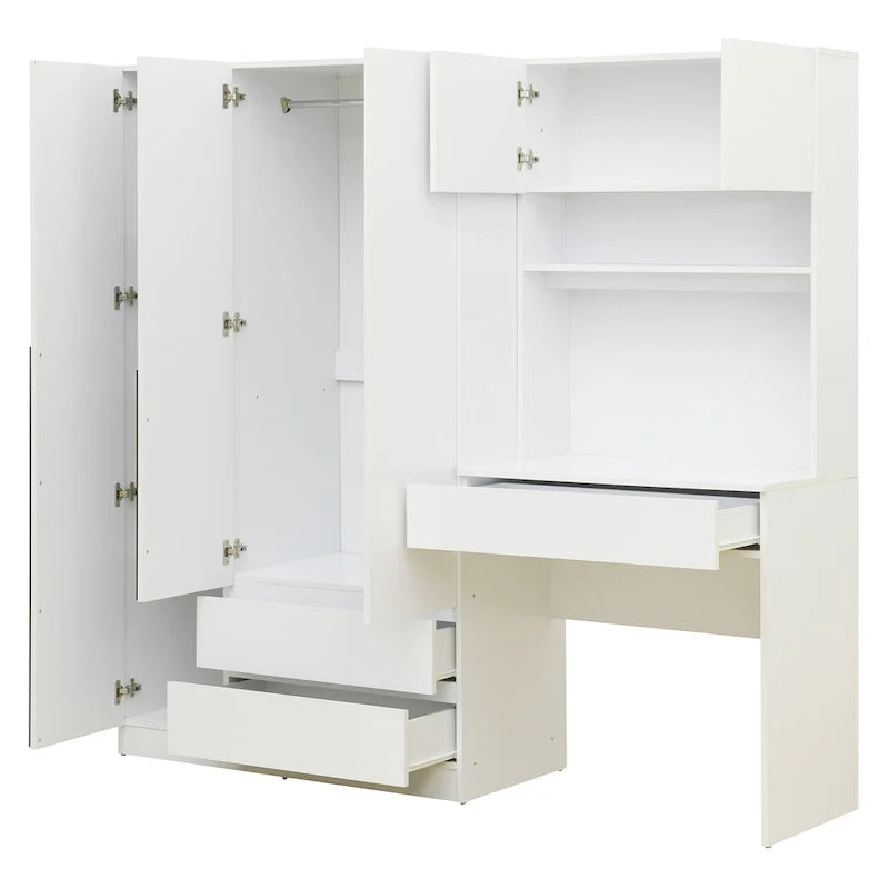 3-Door Wooden Storage Desk Wardrobe for Bedroom with Shelves and 3 Drawers