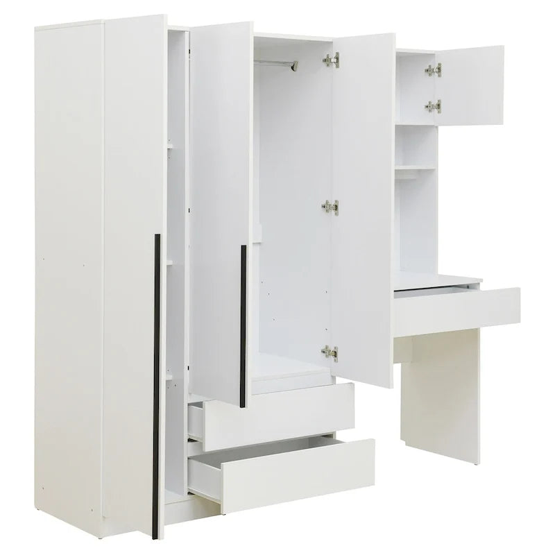 3-Door Wooden Storage Desk Wardrobe for Bedroom with Shelves and 3 Drawers
