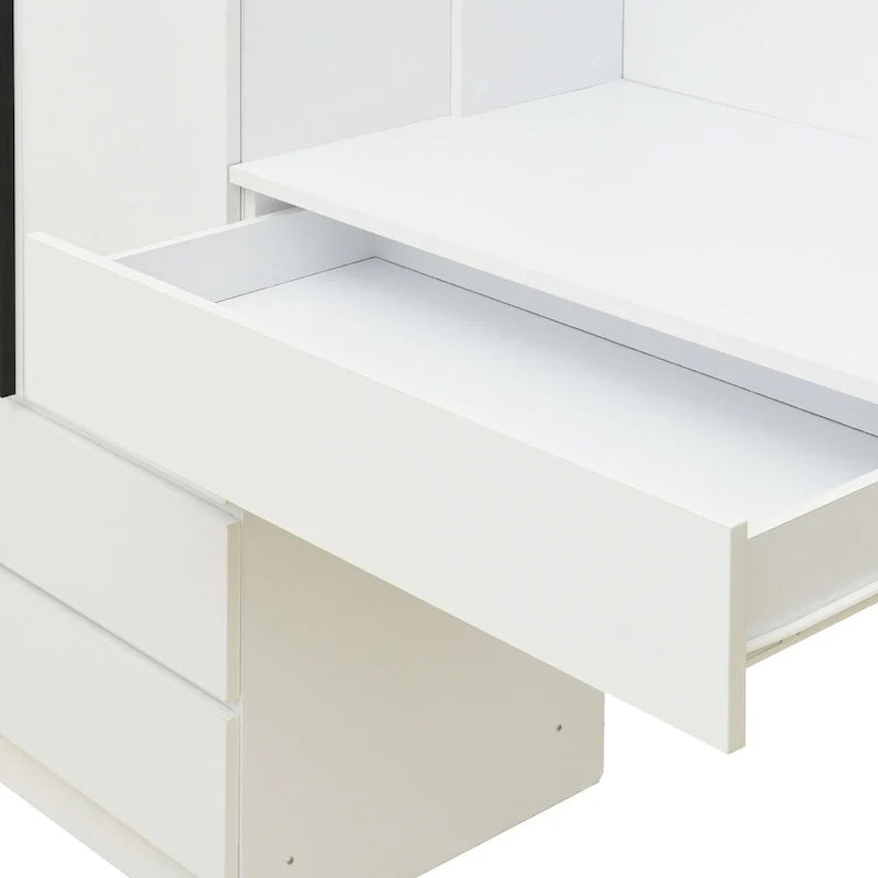 3-Door Wooden Storage Desk Wardrobe for Bedroom with Shelves and 3 Drawers