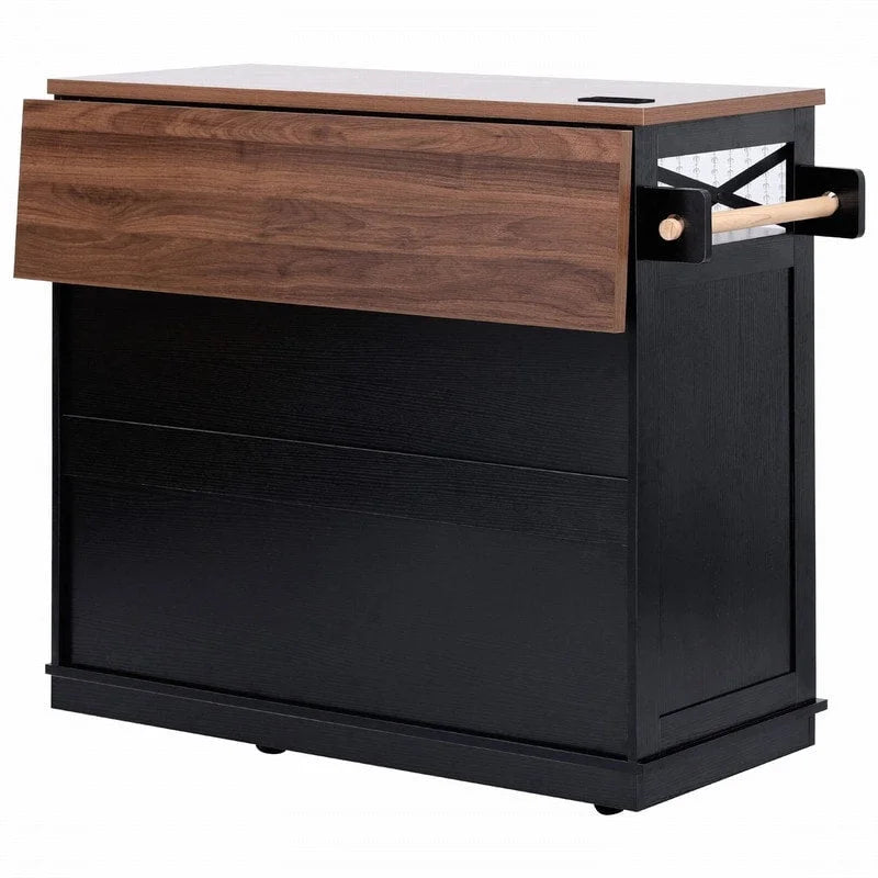 Farmhouse 46.5 Kitchen Island with Power Outlet, Rolling Kitchen Cart on Wheels with Drop Leaf